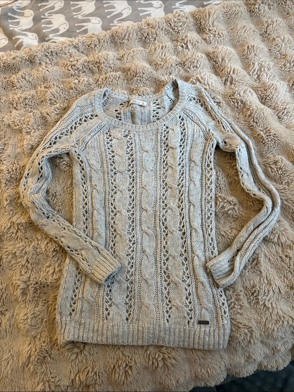 Vintage Abercrombie & Fitch Cable Knit Sweater Dress Light Gray Crewneck XS
